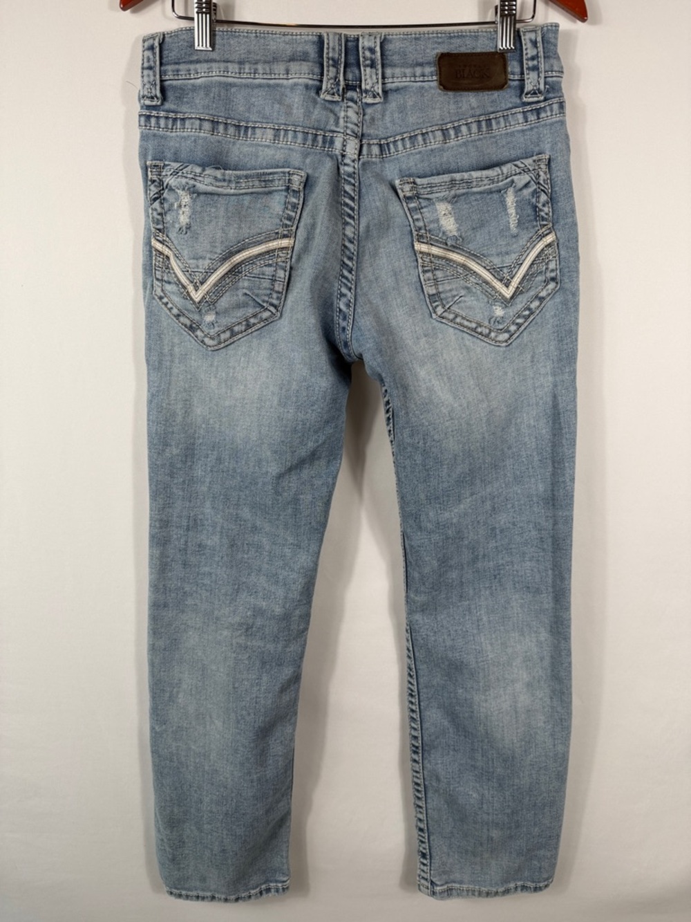 Buckle Black Men Straight Jeans Light Distressed Denim. Size W32xL29. Stretch